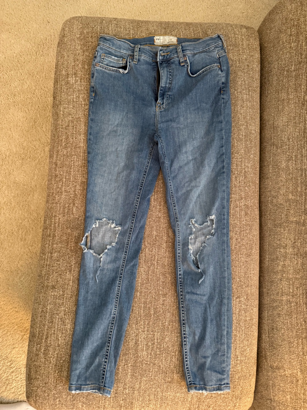 Free People High Waist Skinny Jeans Distressed - Size 28